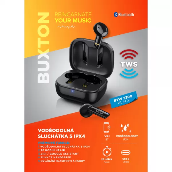 BTW 3300 BLACK TWS SLUCHÁTKA BUXTON